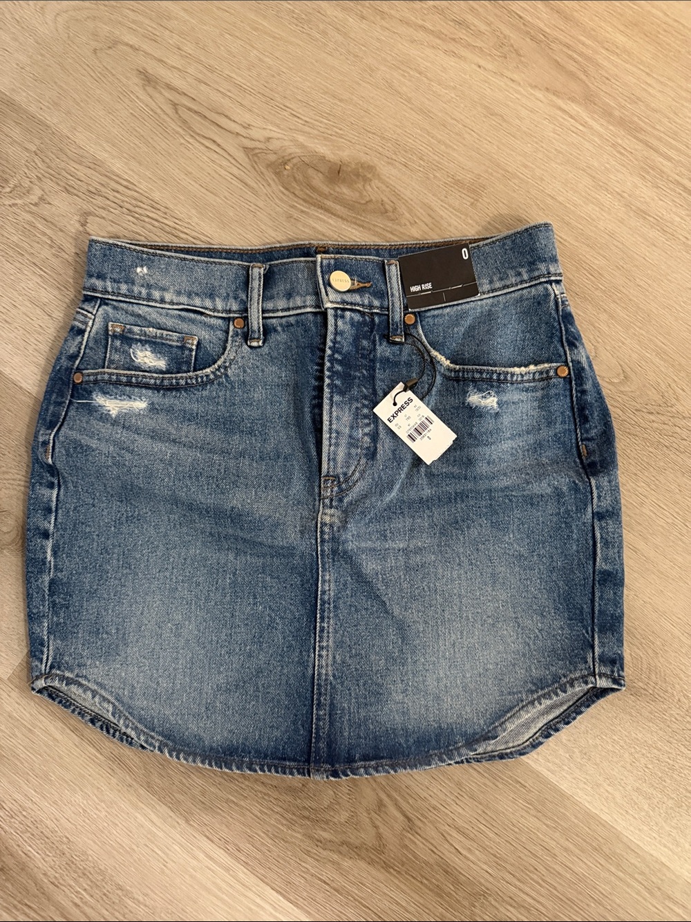 Express Distressed Light Blue Denim Mini Skirt